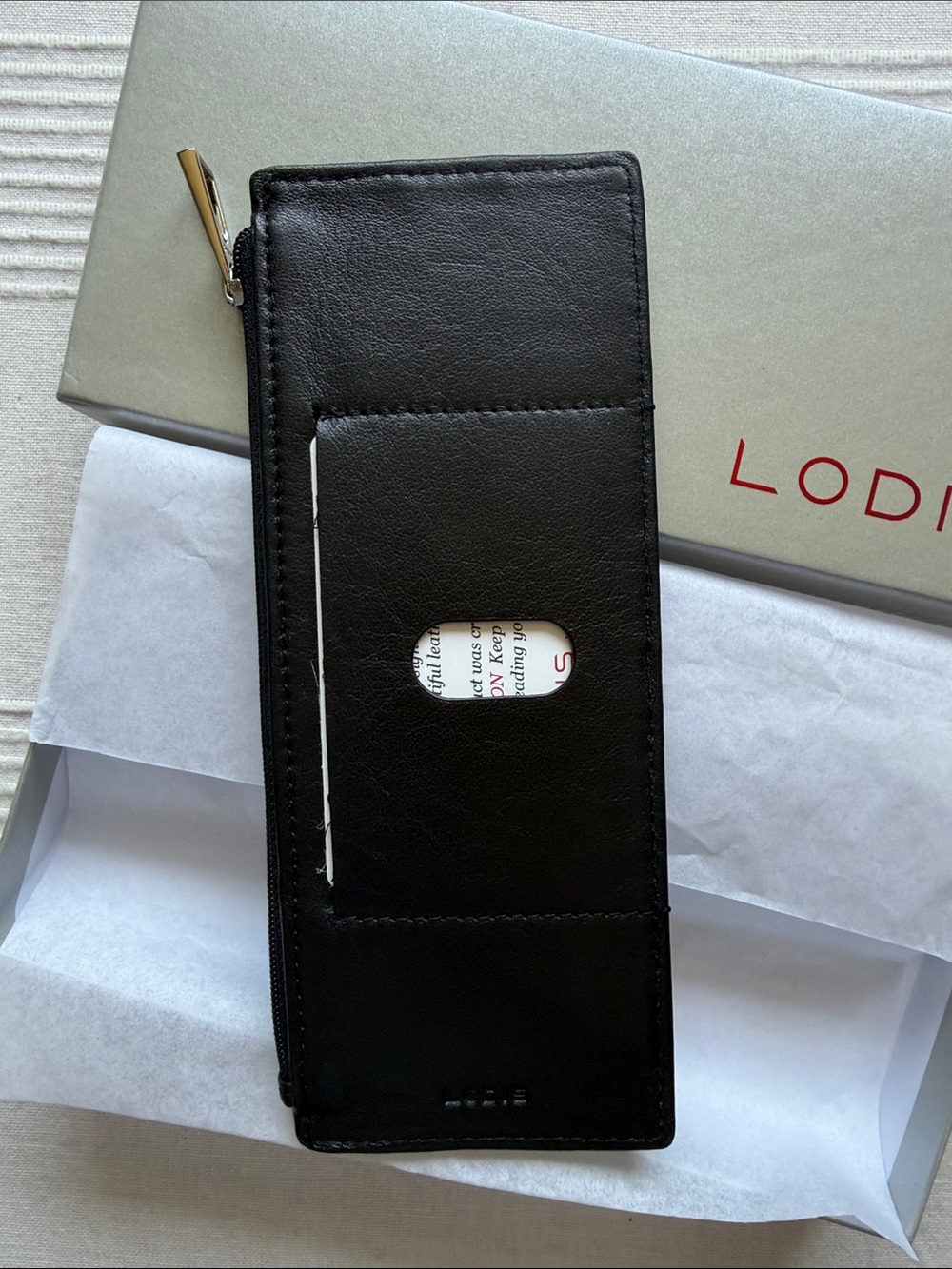 Lodis Black Leather Zip Card Organizer with Logo Strap - Picture 2 of 8